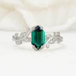 Nature-Inspired Hexagon Cut Emerald Engagement Ring with Vine Accents - Additional view