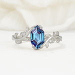 Nature-Inspired Hexagon Cut Alexandrite Engagement Ring with Vine Accents - Additional view
