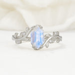 Elongated Hexagon Moonstone Leaf Vine Nature-Inspired Engagement Ring - Additional view
