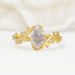 Nature-Inspired Hexagon Cut Moissanite Engagement Ring with Vine Accents - Additional view