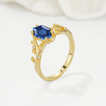 Elongated Hexagon Sapphire Leaf Vine Nature-Inspired Engagement Ring - Additional view