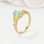 Elongated Hexagon Fire Opal Leaf Vine Nature-Inspired Engagement Ring - Additional view