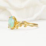 Elongated Hexagon Fire Opal Leaf Vine Nature-Inspired Engagement Ring - Additional view