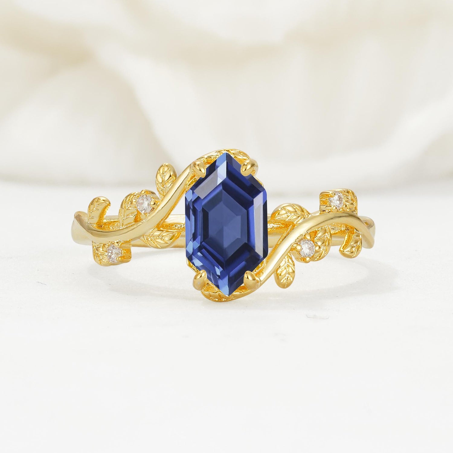 Nature-Inspired Hexagon Cut Tanzanite Engagement Ring with Vine Accents - Additional view