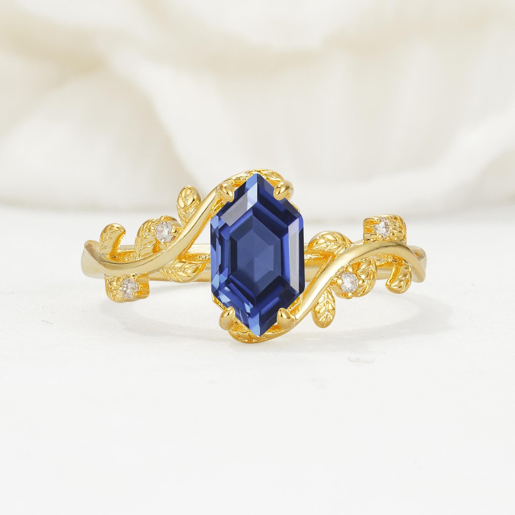Nature-Inspired Hexagon Cut Tanzanite Engagement Ring with Vine Accents - Additional view