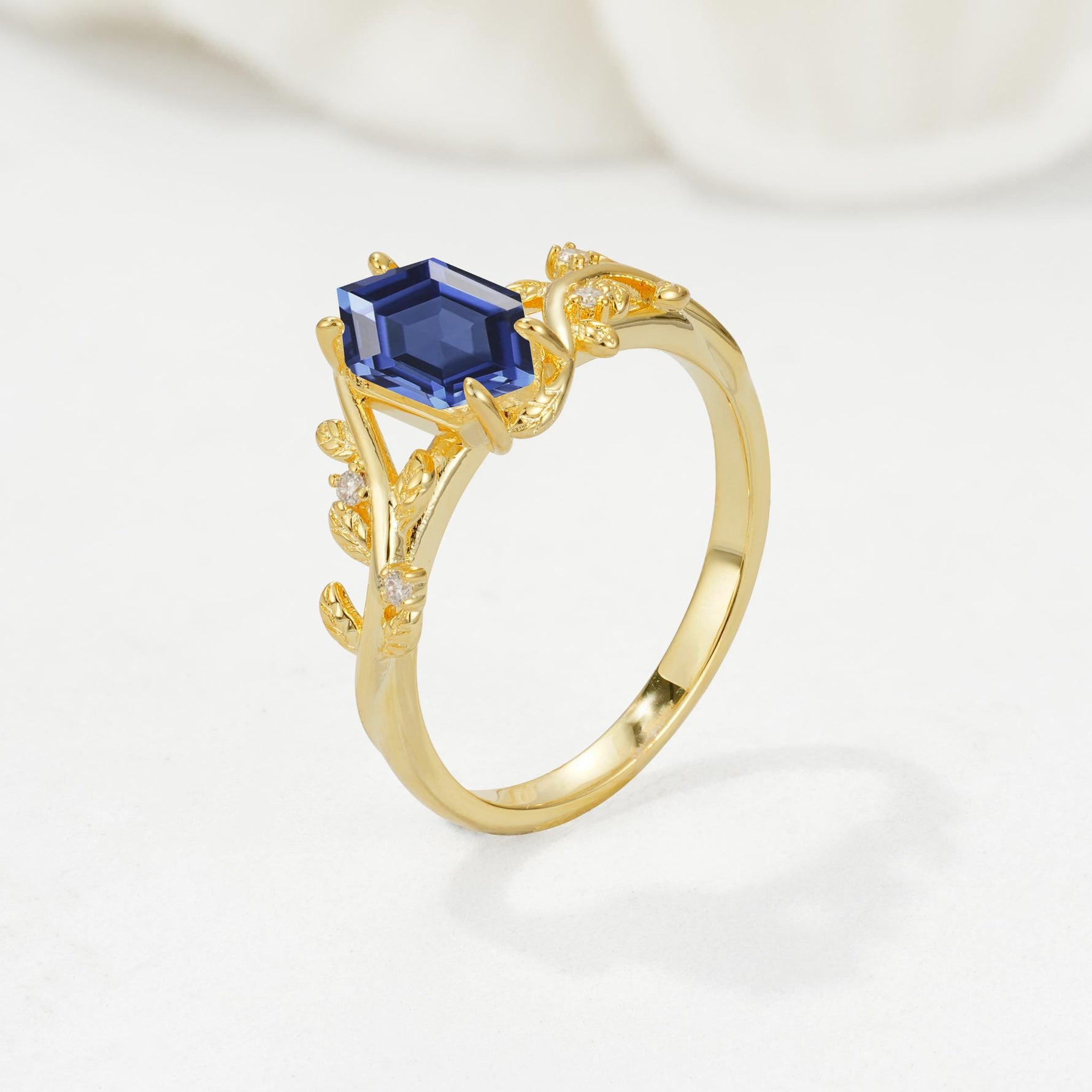 Nature-Inspired Hexagon Cut Tanzanite Engagement Ring with Vine Accents - Additional view