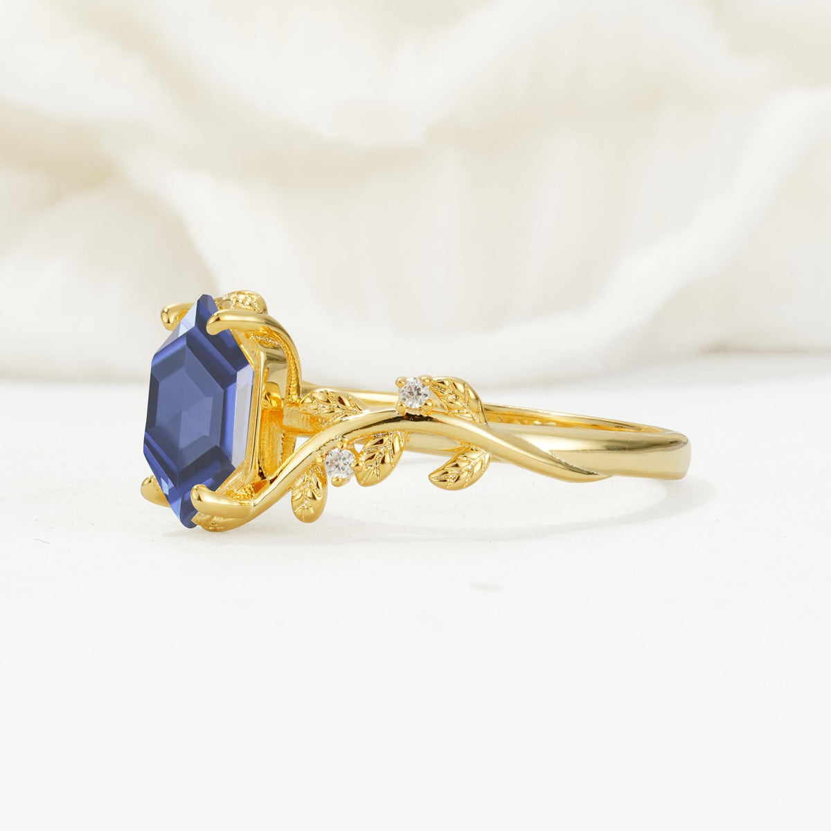 Nature-Inspired Hexagon Cut Tanzanite Engagement Ring with Vine Accents - Additional view