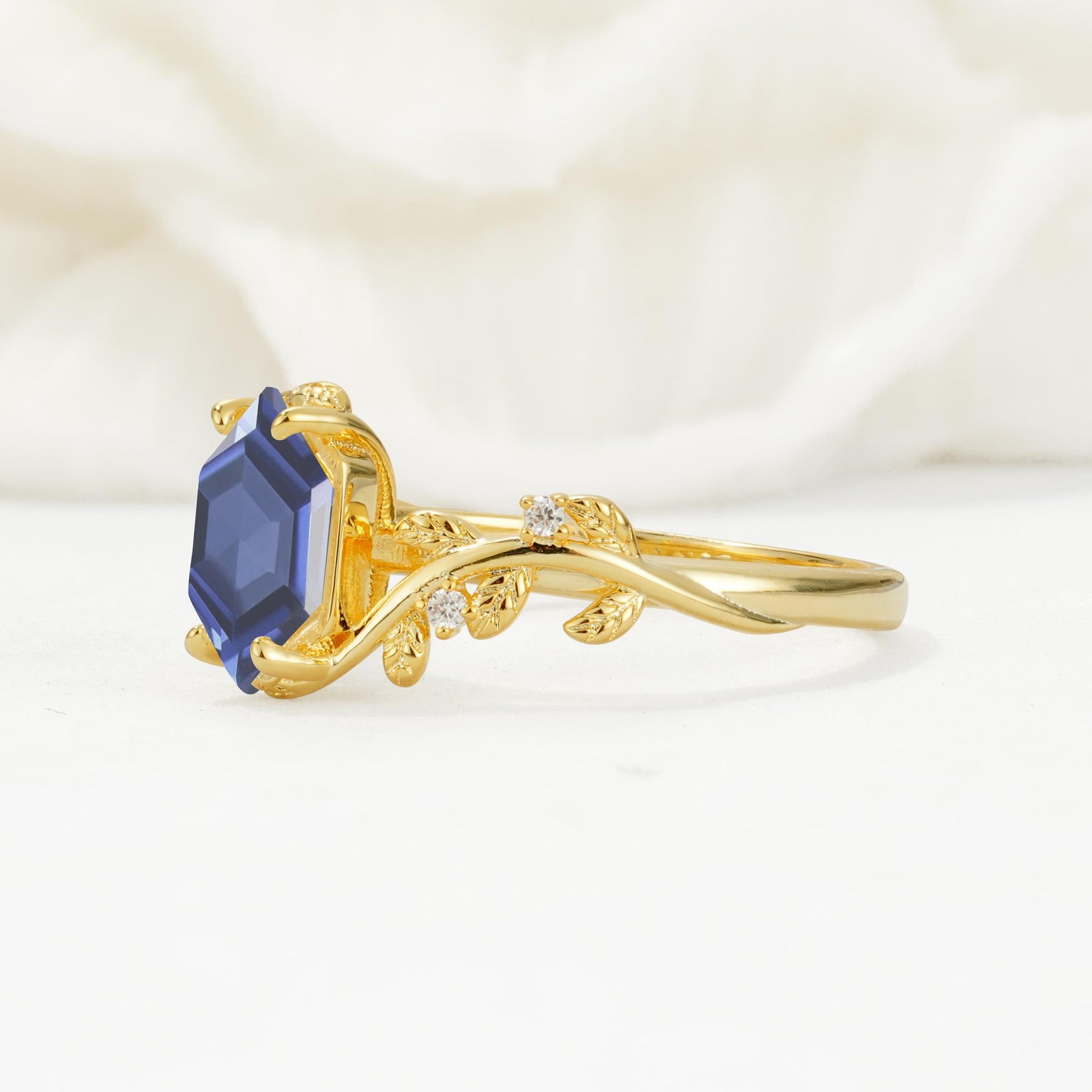 Nature-Inspired Hexagon Cut Tanzanite Engagement Ring with Vine Accents - Additional view