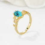 Elongated Hexagon Turquoise Leaf Vine Nature-Inspired Engagement Ring - Additional view