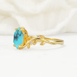 Elongated Hexagon Turquoise Leaf Vine Nature-Inspired Engagement Ring - Additional view