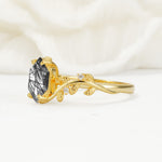 Elongated Hexagon Black Rutilated Quartz Leaf Vine Nature-Inspired Engagement Ring - Additional view