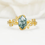 Nature-Inspired Hexagon Cut Moss Agate Engagement Ring with Vine Accents - Additional view