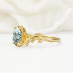 Nature-Inspired Hexagon Cut Moss Agate Engagement Ring with Vine Accents - Additional view