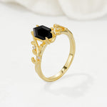 Elongated Hexagon Black Onyx Leaf Vine Nature-Inspired Engagement Ring - Additional view
