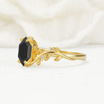 Elongated Hexagon Black Onyx Leaf Vine Nature-Inspired Engagement Ring - Additional view