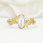 Elongated Hexagon Lab Diamond Leaf Vine Nature-Inspired Engagement Ring - Additional view