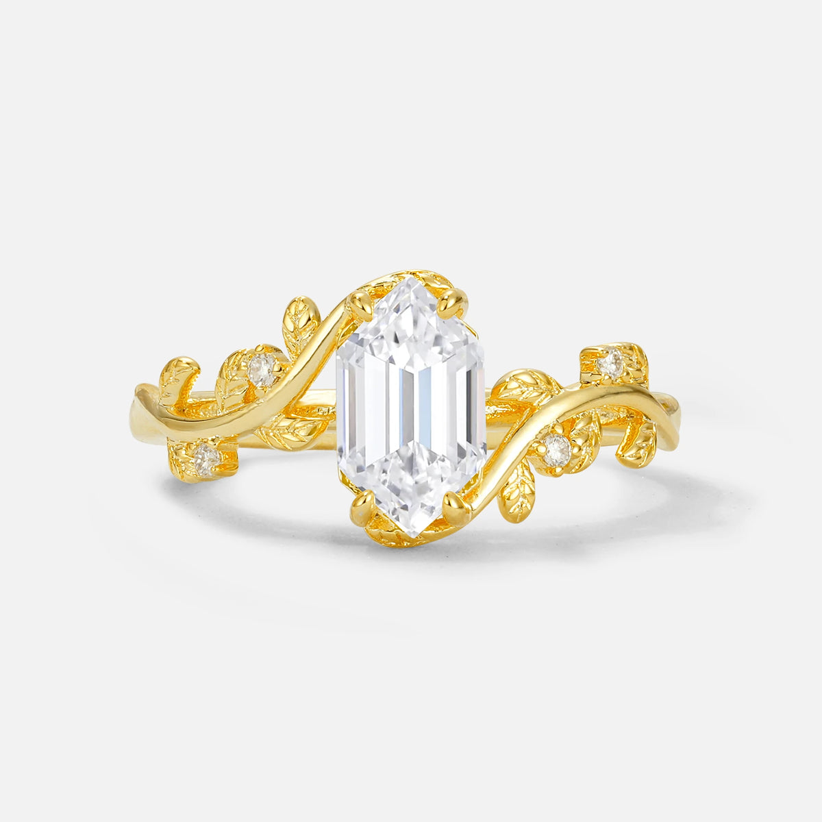 Elongated Hexagon Lab Diamond Leaf Vine Nature-Inspired Engagement Ring - Additional view