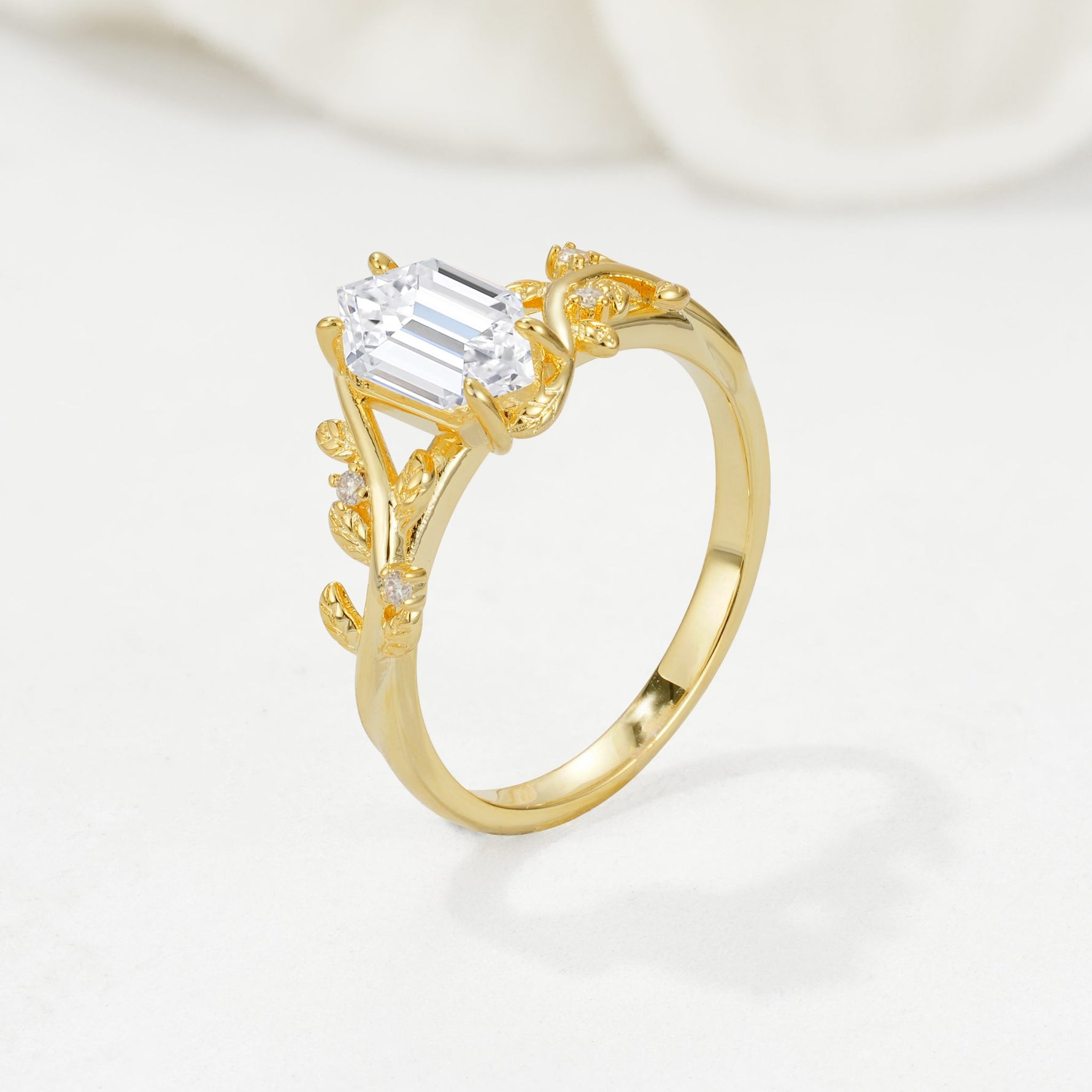 Elongated Hexagon Lab Diamond Leaf Vine Nature-Inspired Engagement Ring - Additional view