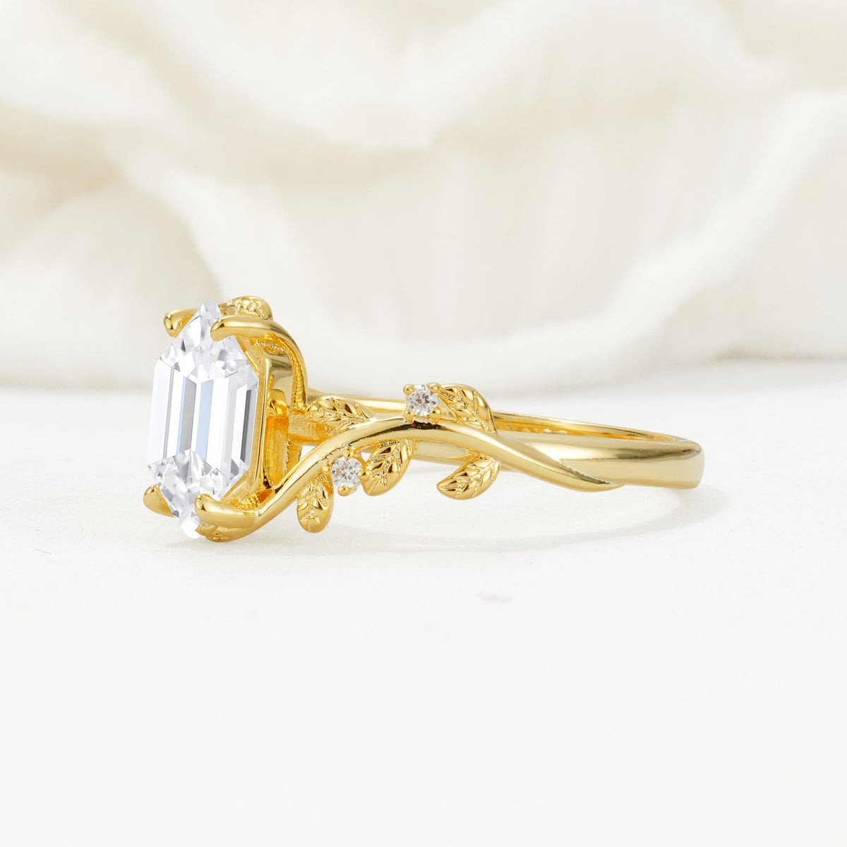 Elongated Hexagon Lab Diamond Leaf Vine Nature-Inspired Engagement Ring - Additional view