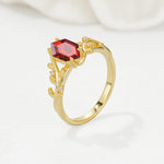 Elongated Hexagon Garnet Leaf Vine Nature-Inspired Engagement Ring - Additional view