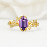 Nature-Inspired Hexagon Cut Amethyst Engagement Ring with Vine Accents - Additional view