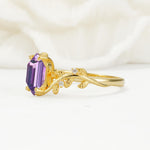 Nature-Inspired Hexagon Cut Amethyst Engagement Ring with Vine Accents - Additional view