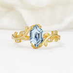 Elongated Hexagon Aquamarine Leaf Vine Nature-Inspired Engagement Ring - Additional view