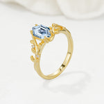 Elongated Hexagon Aquamarine Leaf Vine Nature-Inspired Engagement Ring - Additional view
