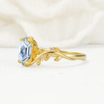 Elongated Hexagon Aquamarine Leaf Vine Nature-Inspired Engagement Ring - Additional view
