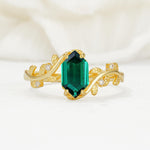 Nature-Inspired Hexagon Cut Emerald Engagement Ring with Vine Accents - Additional view