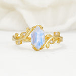 Elongated Hexagon Moonstone Leaf Vine Nature-Inspired Engagement Ring - Additional view