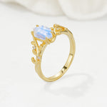 Elongated Hexagon Moonstone Leaf Vine Nature-Inspired Engagement Ring - Additional view
