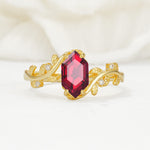 Elongated Hexagon Ruby Leaf Vine Nature-Inspired Engagement Ring - Additional view