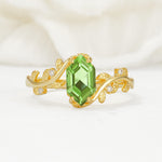 Elongated Hexagon Peridot Leaf Vine Nature-Inspired Engagement Ring - Additional view