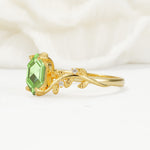 Elongated Hexagon Peridot Leaf Vine Nature-Inspired Engagement Ring - Additional view
