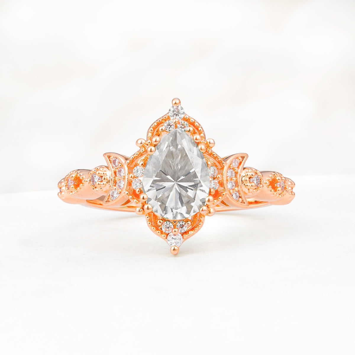 Vintage Pear Cut Milgrain Ornate Halo Moissanite Engagement Ring - Additional view