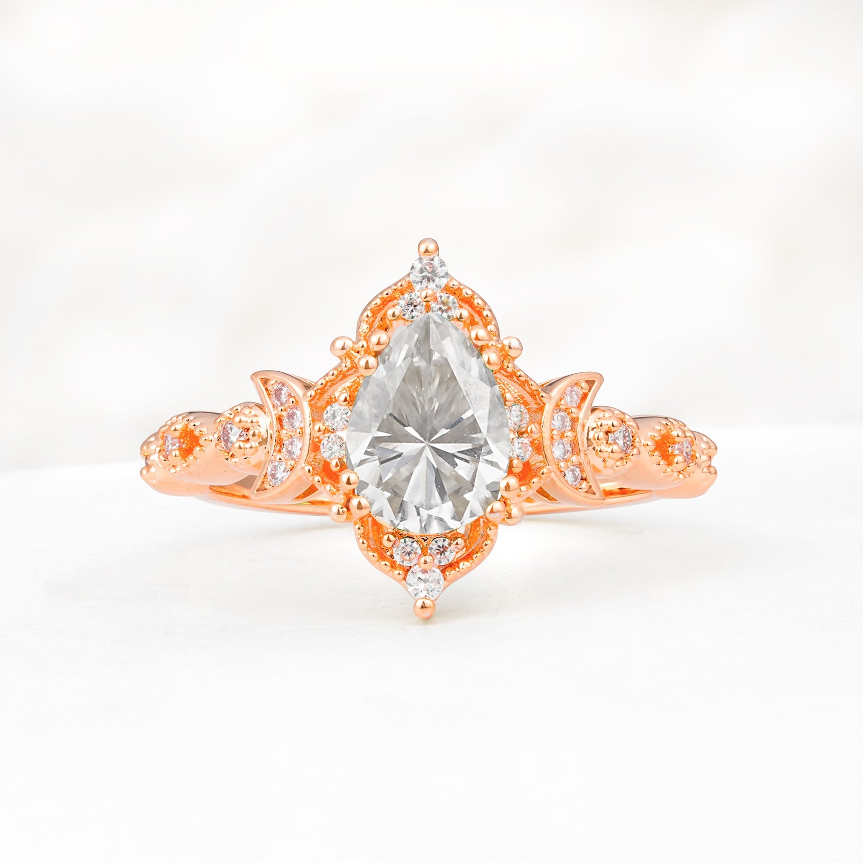 Vintage Pear Cut Milgrain Ornate Halo Moissanite Engagement Ring - Additional view