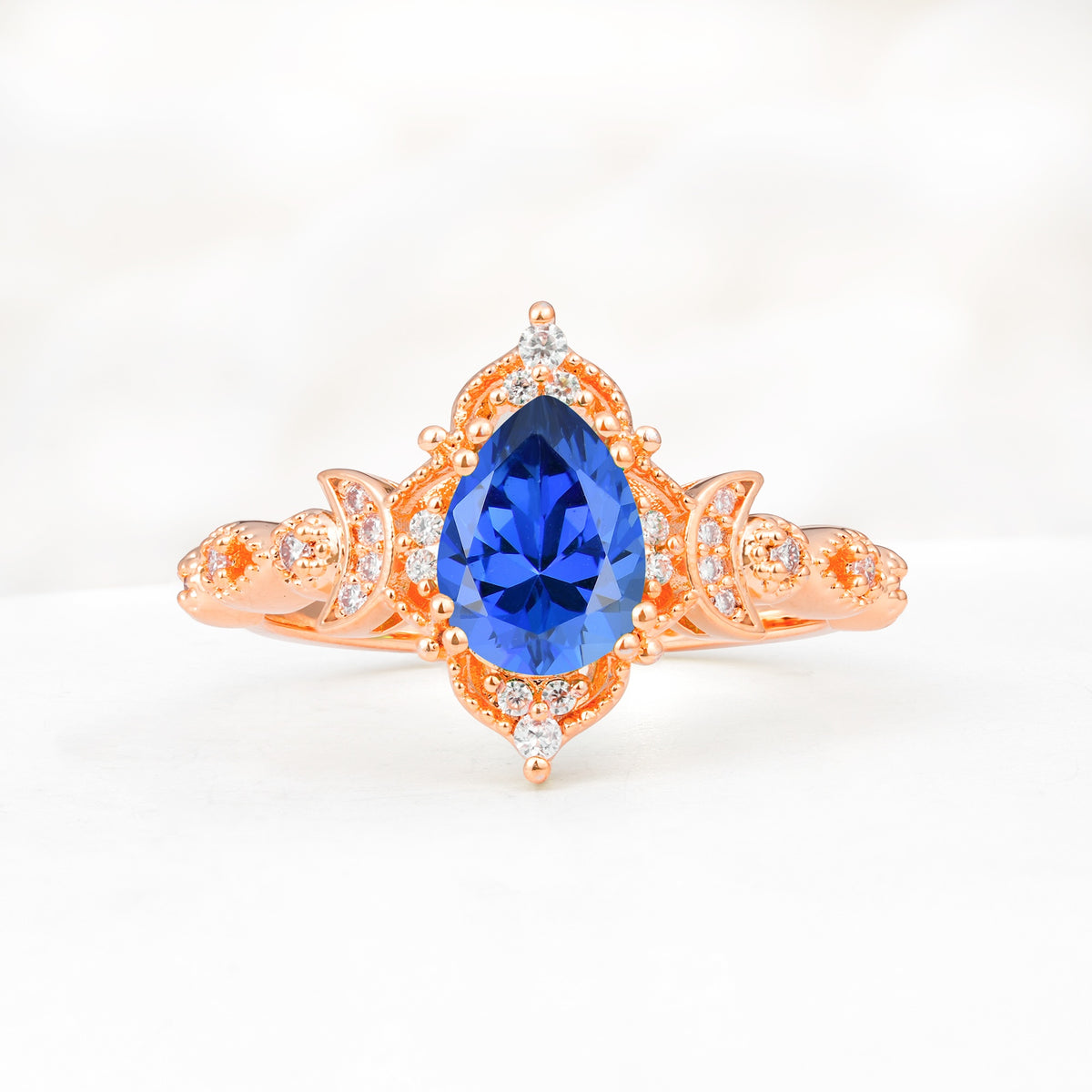 Vintage Pear Cut Milgrain Ornate Halo Sapphire Engagement Ring - Additional view