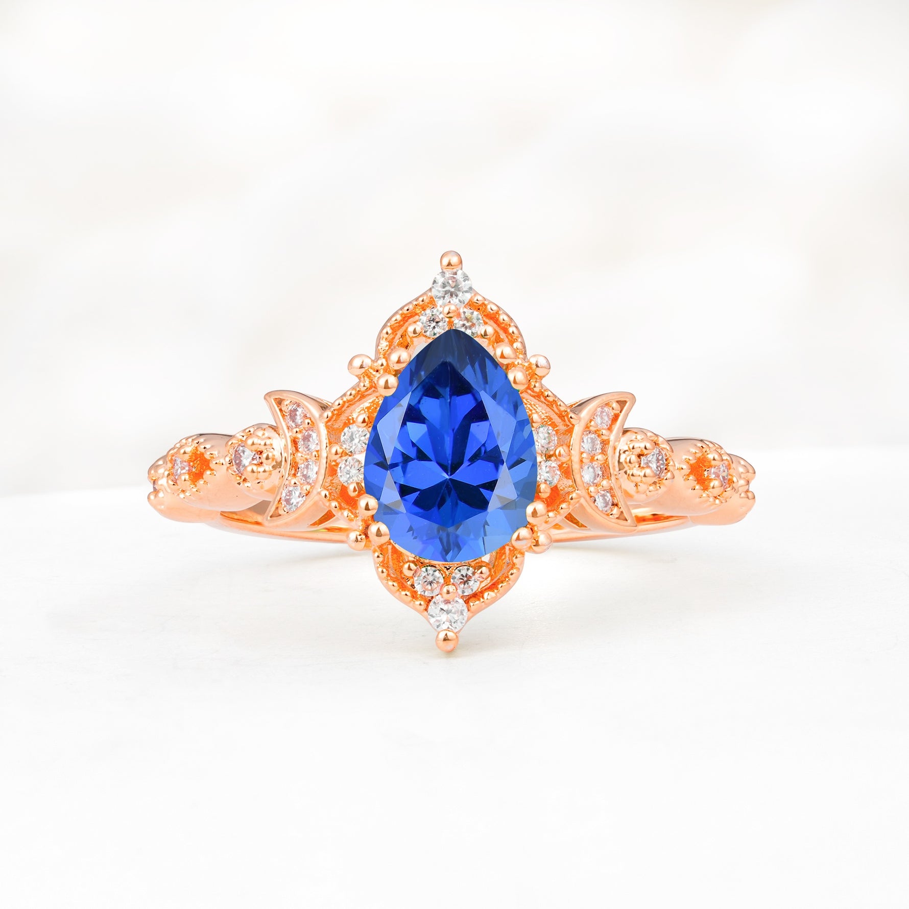 Vintage Pear Cut Milgrain Ornate Halo Sapphire Engagement Ring - Additional view