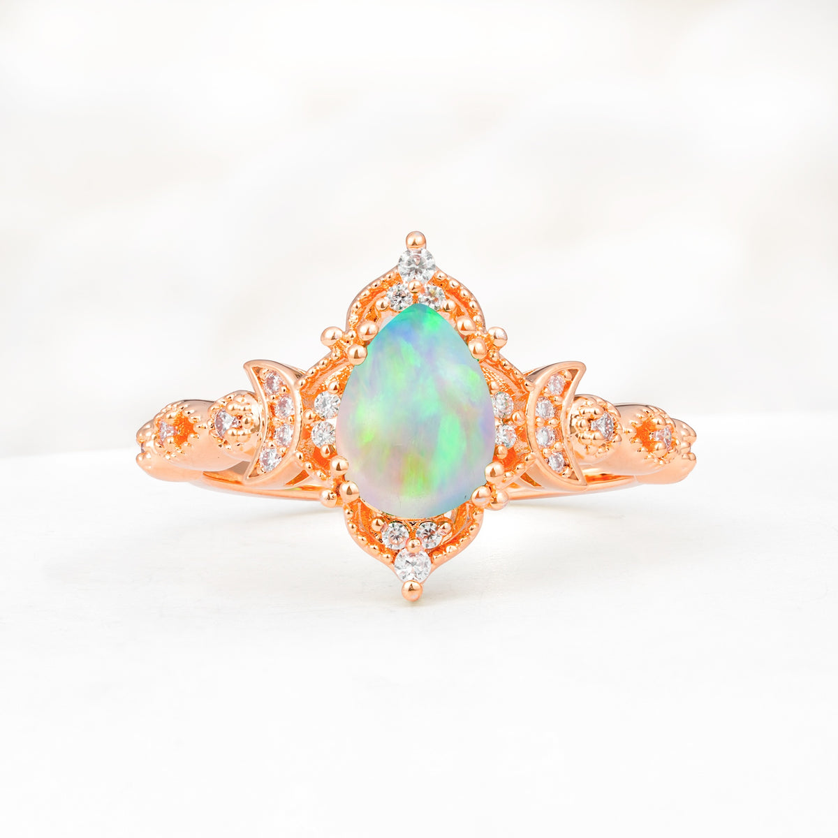 Vintage Pear Cut Milgrain Ornate Halo Fire Opal Engagement Ring - Additional view