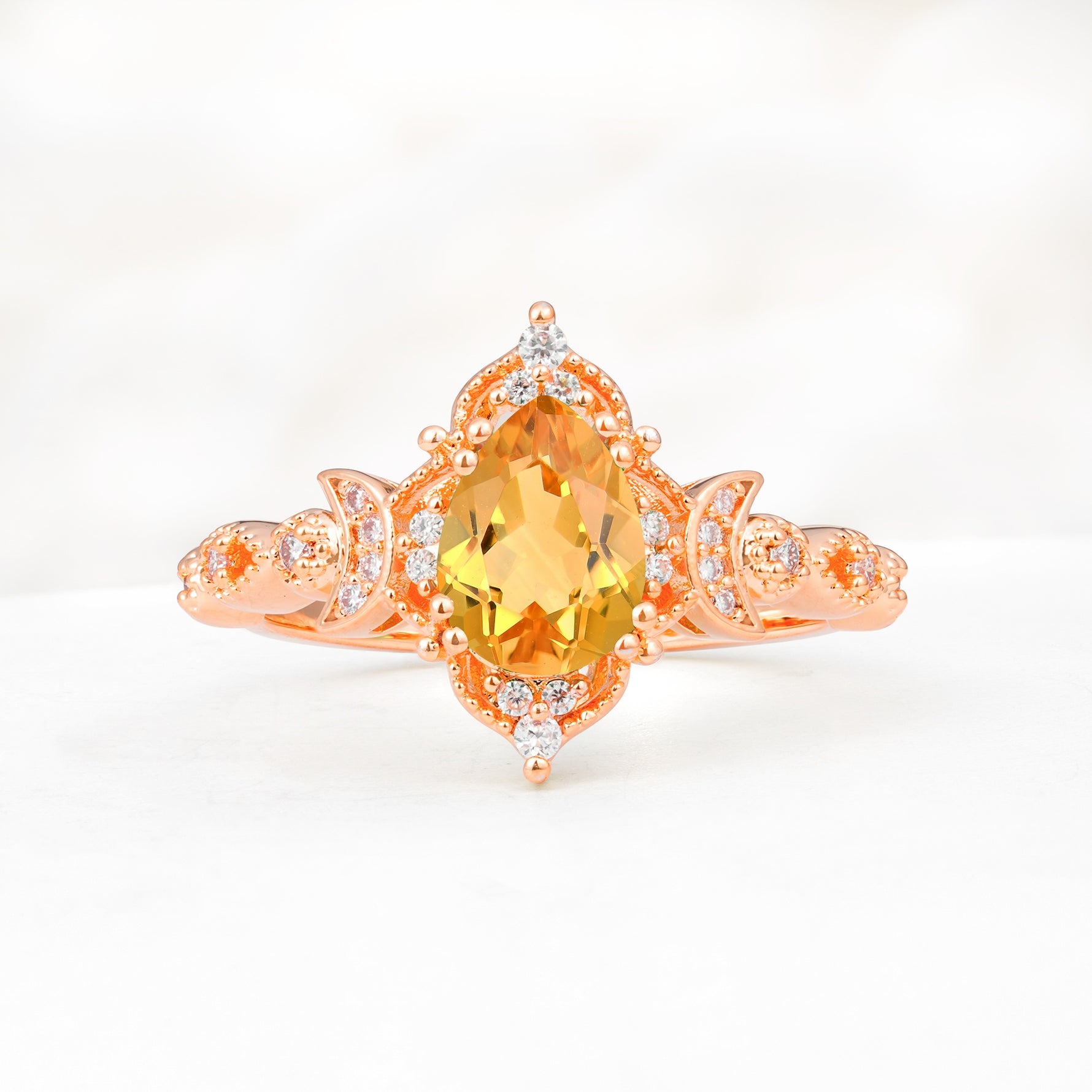 Vintage Pear Cut Milgrain Ornate Halo Citrine Engagement Ring - Additional view