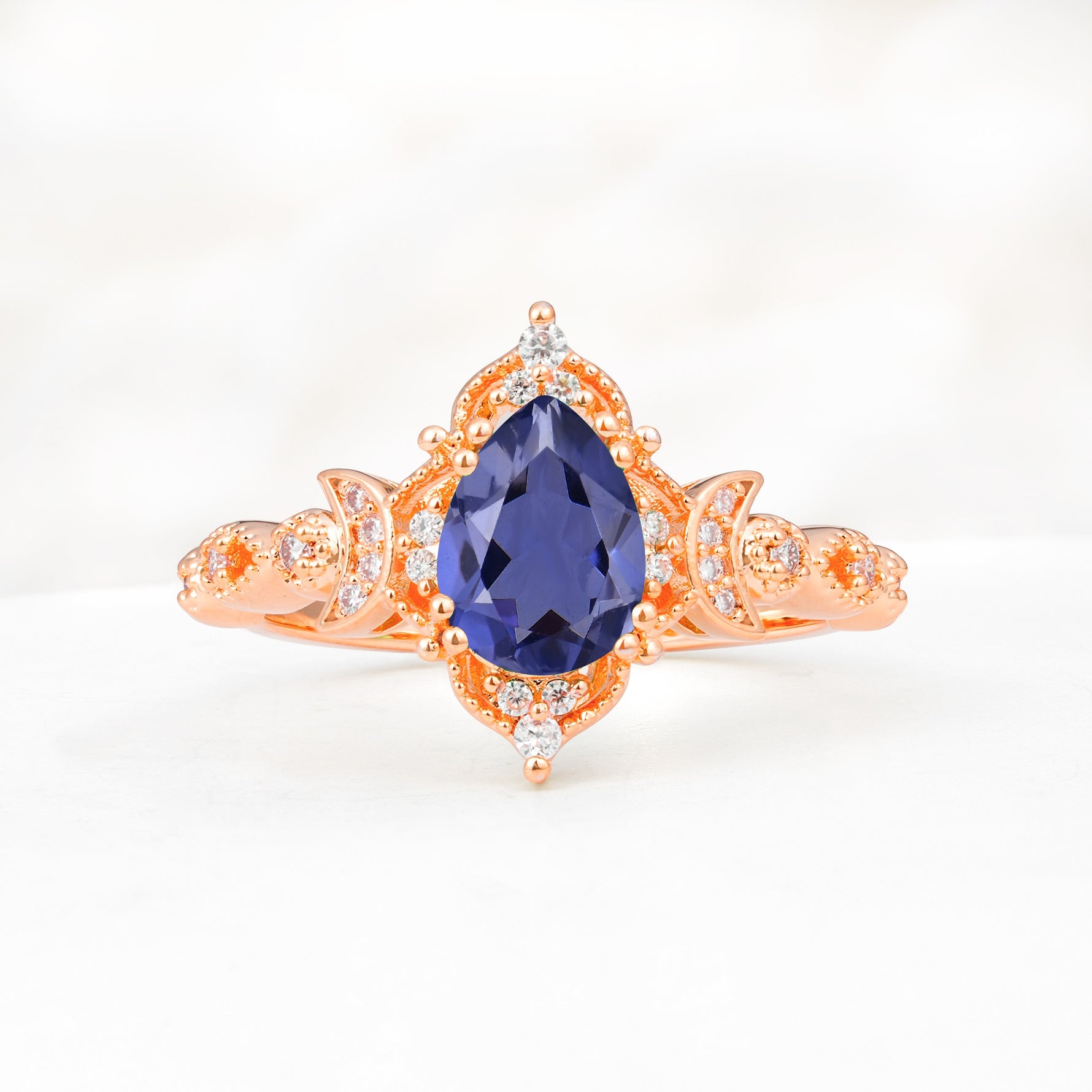 Vintage Pear Cut Milgrain Ornate Halo Tanzanite Engagement Ring - Additional view