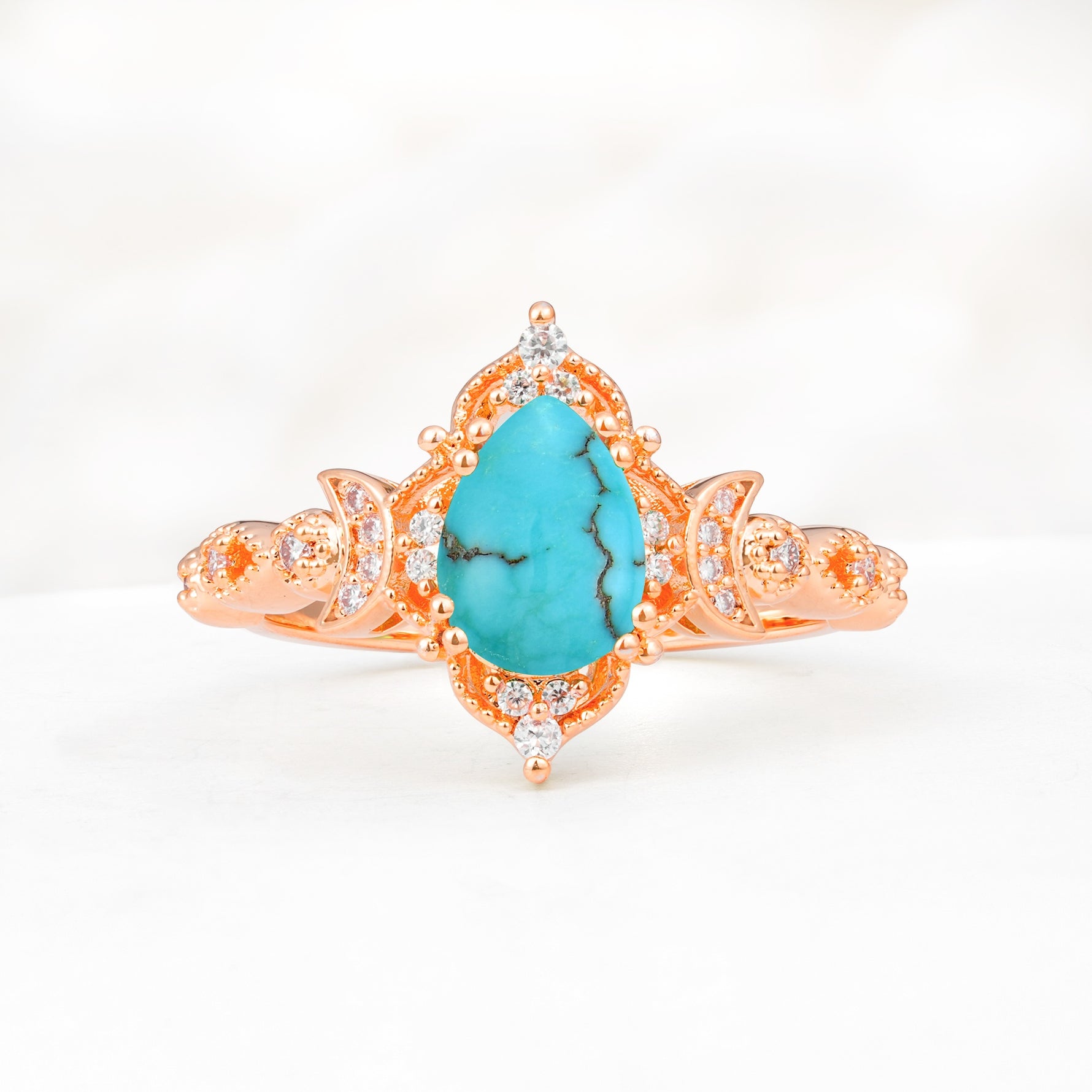 Vintage Pear Cut Milgrain Ornate Halo Turquoise Engagement Ring - Additional view