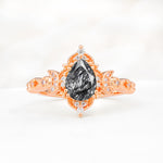 Vintage Pear Cut Milgrain Ornate Halo Black Rutilated Quartz Engagement Ring - Additional view