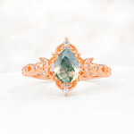 Vintage Pear Cut Milgrain Ornate Halo Moss Agate Engagement Ring - Additional view
