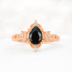 Vintage Pear Cut Milgrain Ornate Halo Black Onyx Engagement Ring - Additional view