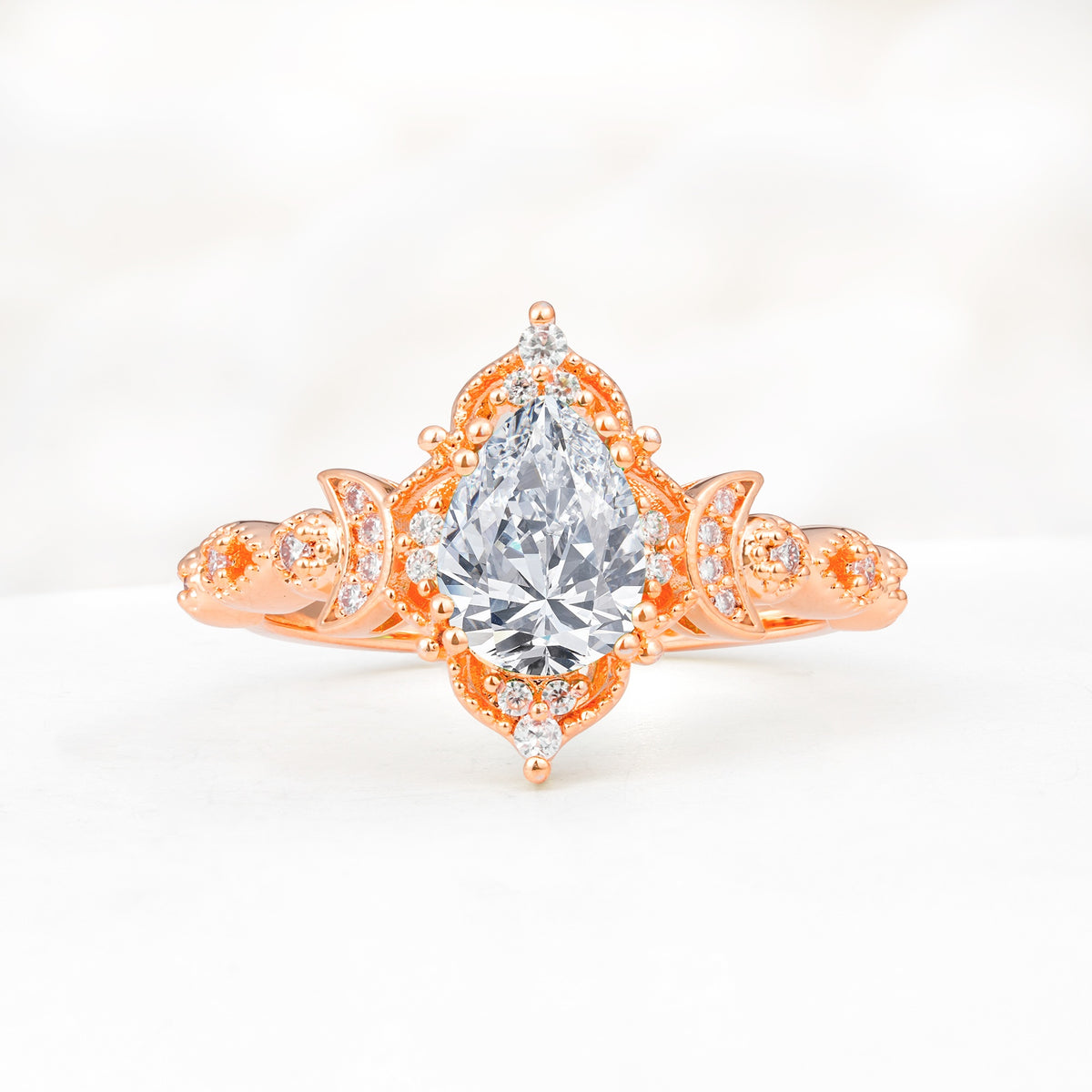 Vintage Pear Cut Milgrain Ornate Halo Lab Diamond Engagement Ring - Additional view