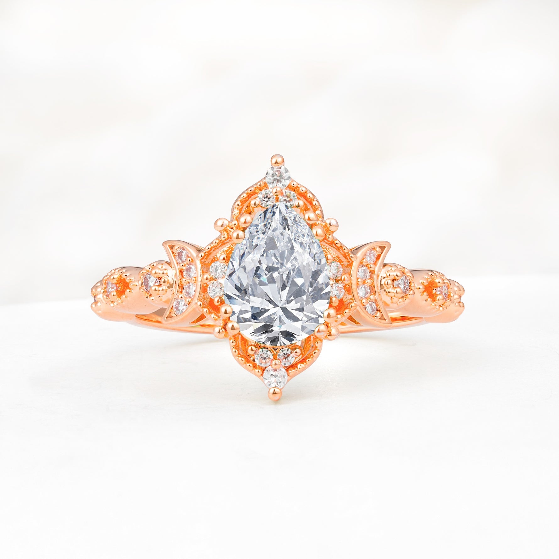 Vintage Pear Cut Milgrain Ornate Halo Lab Diamond Engagement Ring - Additional view