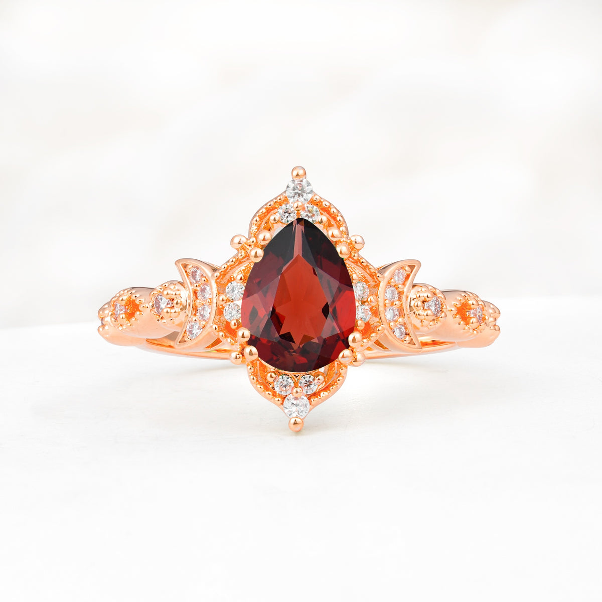 Vintage Pear Cut Milgrain Ornate Halo Garnet Engagement Ring - Additional view