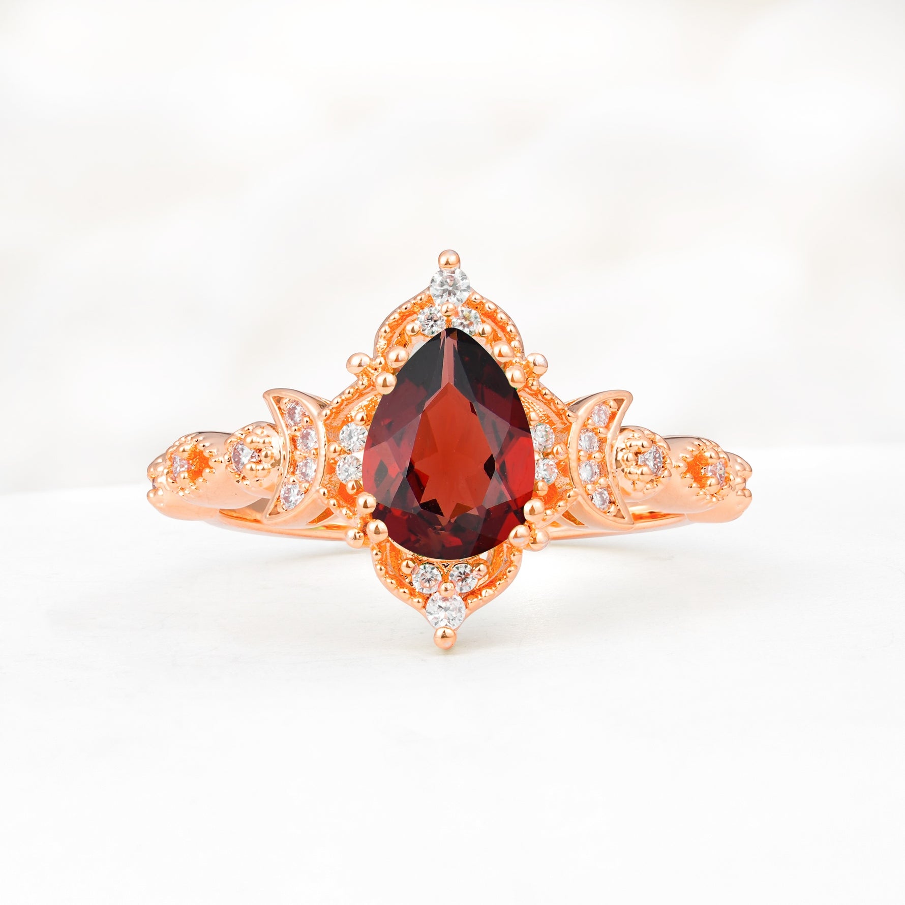 Vintage Pear Cut Milgrain Ornate Halo Garnet Engagement Ring - Additional view